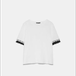 Zara White T-shirt with Black Lace